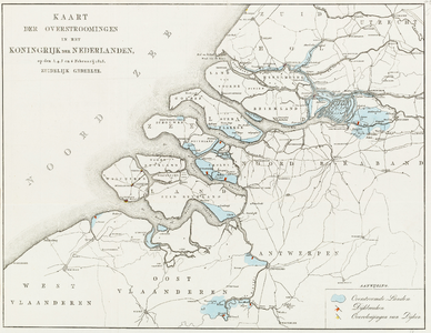  Kaart der overstroomingen in het Koningkrijk der Nederlanden, op den 3, 4, 5 en 6 Februarij 1825. Zuidelijk Gedeelte.