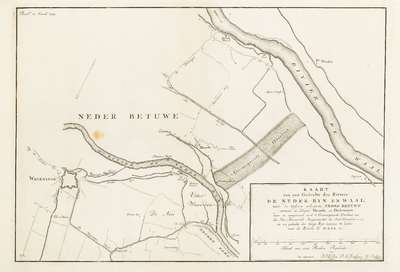  Kaart van een Gedeelte der Riviere de Neder-Ryn en Waal, met de tussen gelegene Neder Betuwe omtrent de dorpen Heusde ...