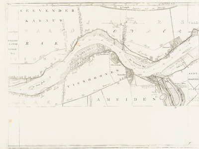  Kaart van de rivier de Lek, met zyn uitwaarden noorder en zuider dyken, van de Merwede beneden Krimpen tot het schoor ...