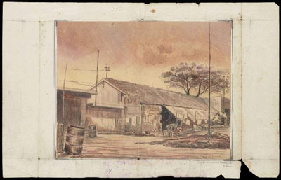 Jaarmarkt Camp in Soerabaja. Drawing by B. Galstaun, October 1942.&lt;br/&gt;NIOD 179541 &lt;a class=uline href=http://www.beeldbankwo2.nl target=_blank&gt;Beeldbank WO2&lt;/a&gt;