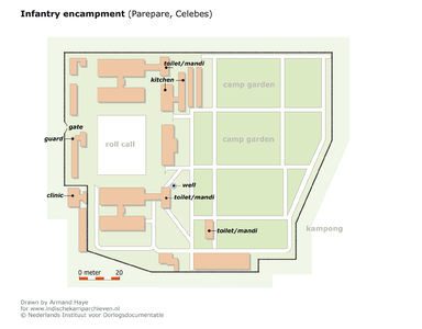Map of the Infantry Encampment in Parepare (Celebes) &lt;a href=&quot;http://files.archieven.nl/968/f/kampen/celebesparepareinfanteriekampement.pdf&quot; target=&quot;_blank&quot;&gt;(pdf)&lt;/a&gt;